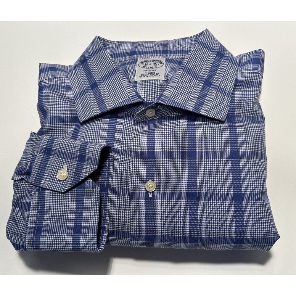 Brooks Brothers Regent Men’s Dress Shirt Size L Large 16.5/35 Blue Check Supima